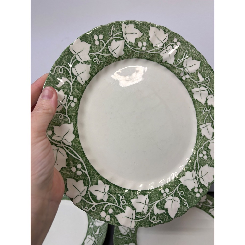 Cooks Club England Green Ivy Luncheon Plates Set of 4 Scalloped Edge 10 Inch - Picture 4 of 7